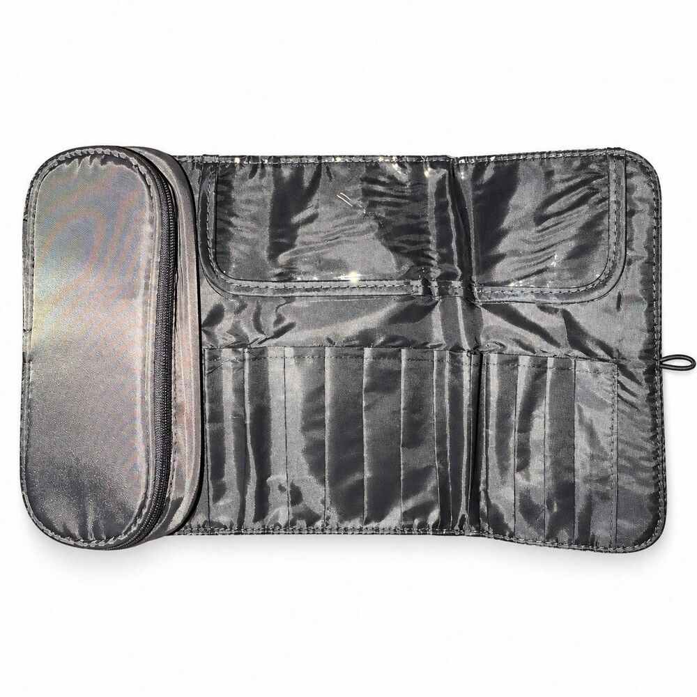 Gray Hanging Travel Makeup Brush Organizer Roll Cosmetic Toiletry Bag Zipper